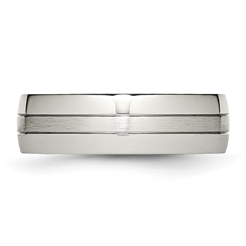 Stainless Steel Brushed and Polished 6.5mm Grooved Band Size - 9.5