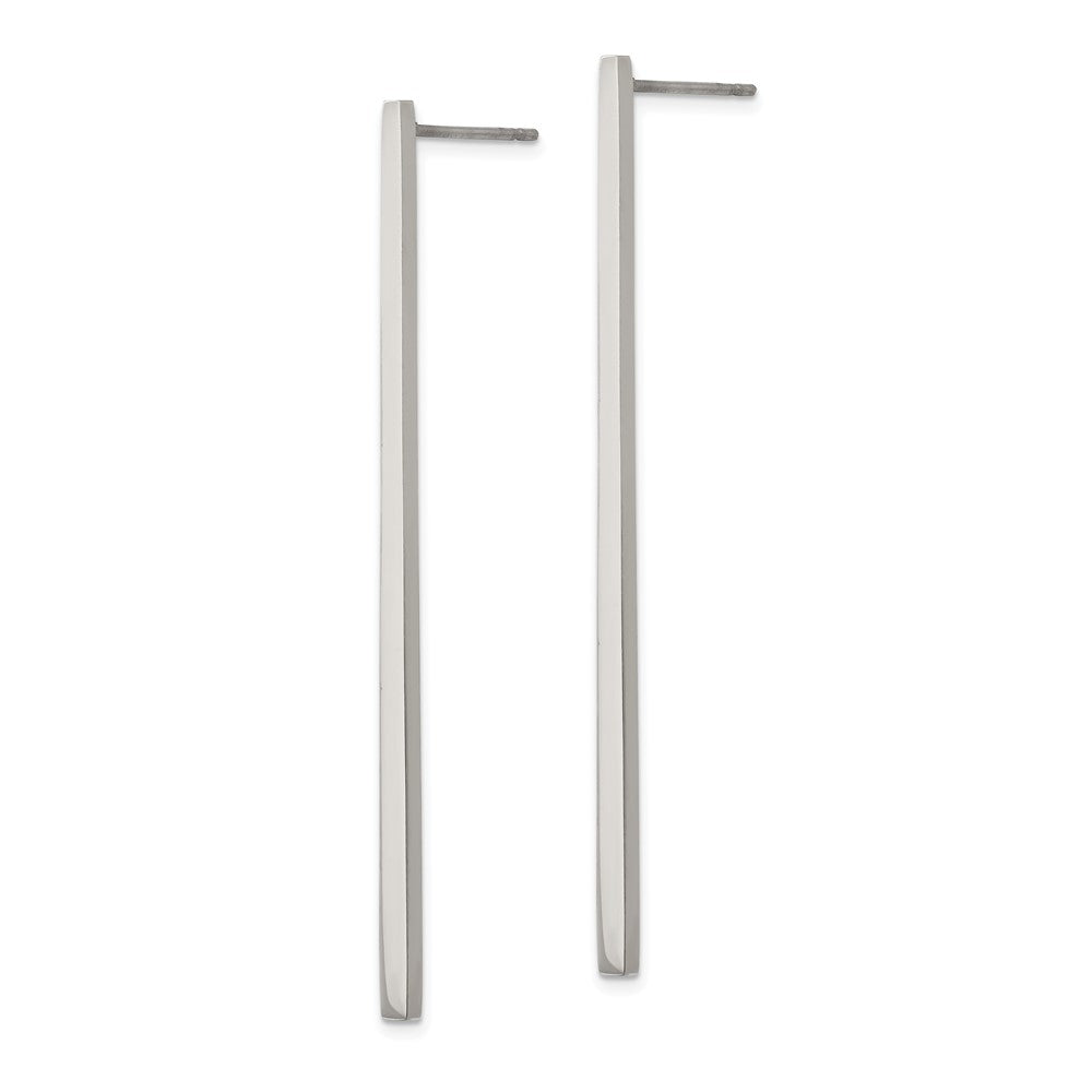 Stainless Steel Polished Long Bar Post Dangle Earrings