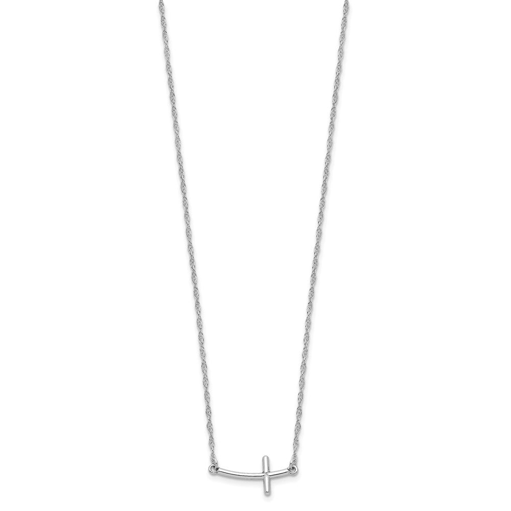Sterling Silver Rhodium-plated Small Sideways Curved Cross Necklace 18 Inches
