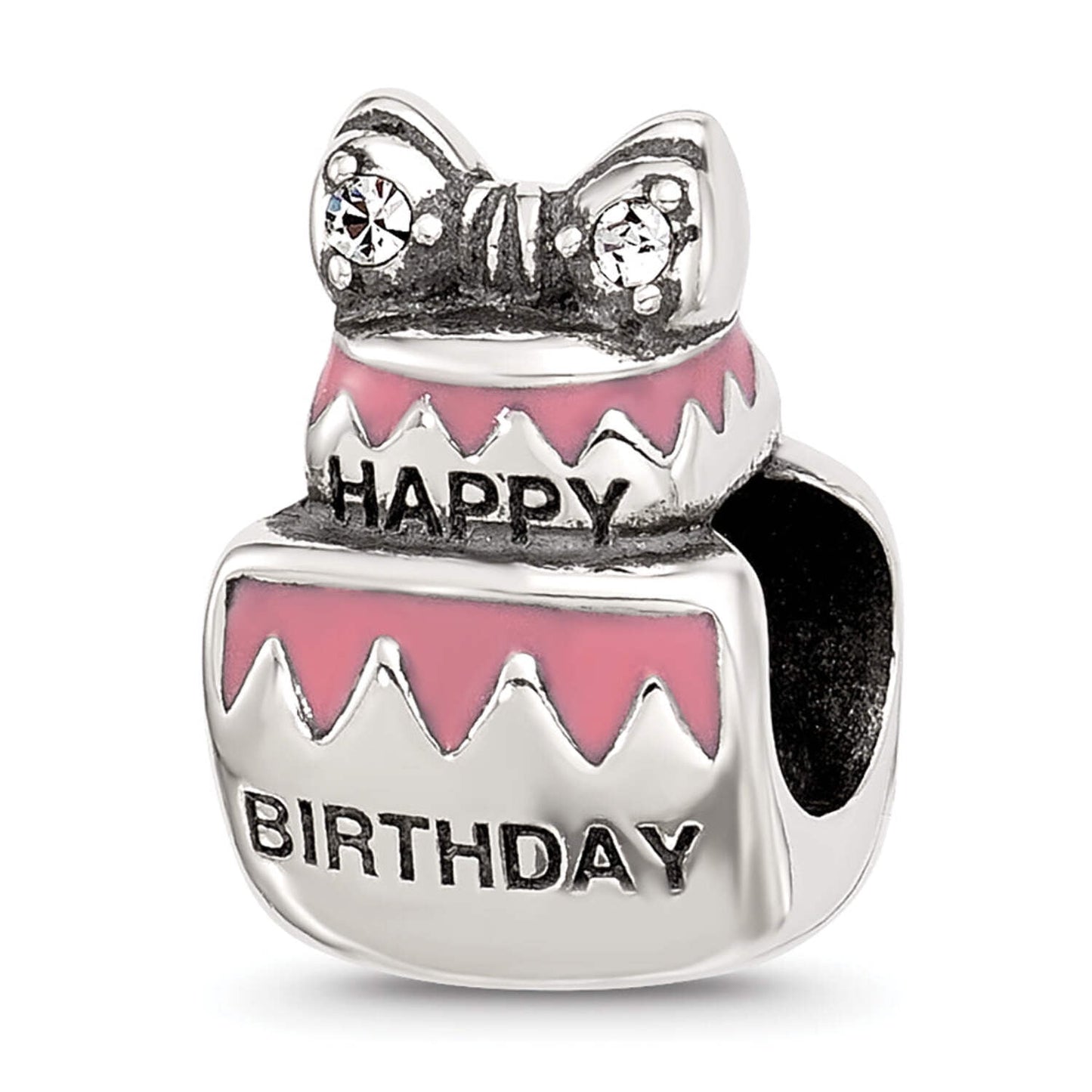 Sterling Silver Reflections Crystal  Enamel Pink Birthday Cake Bead
