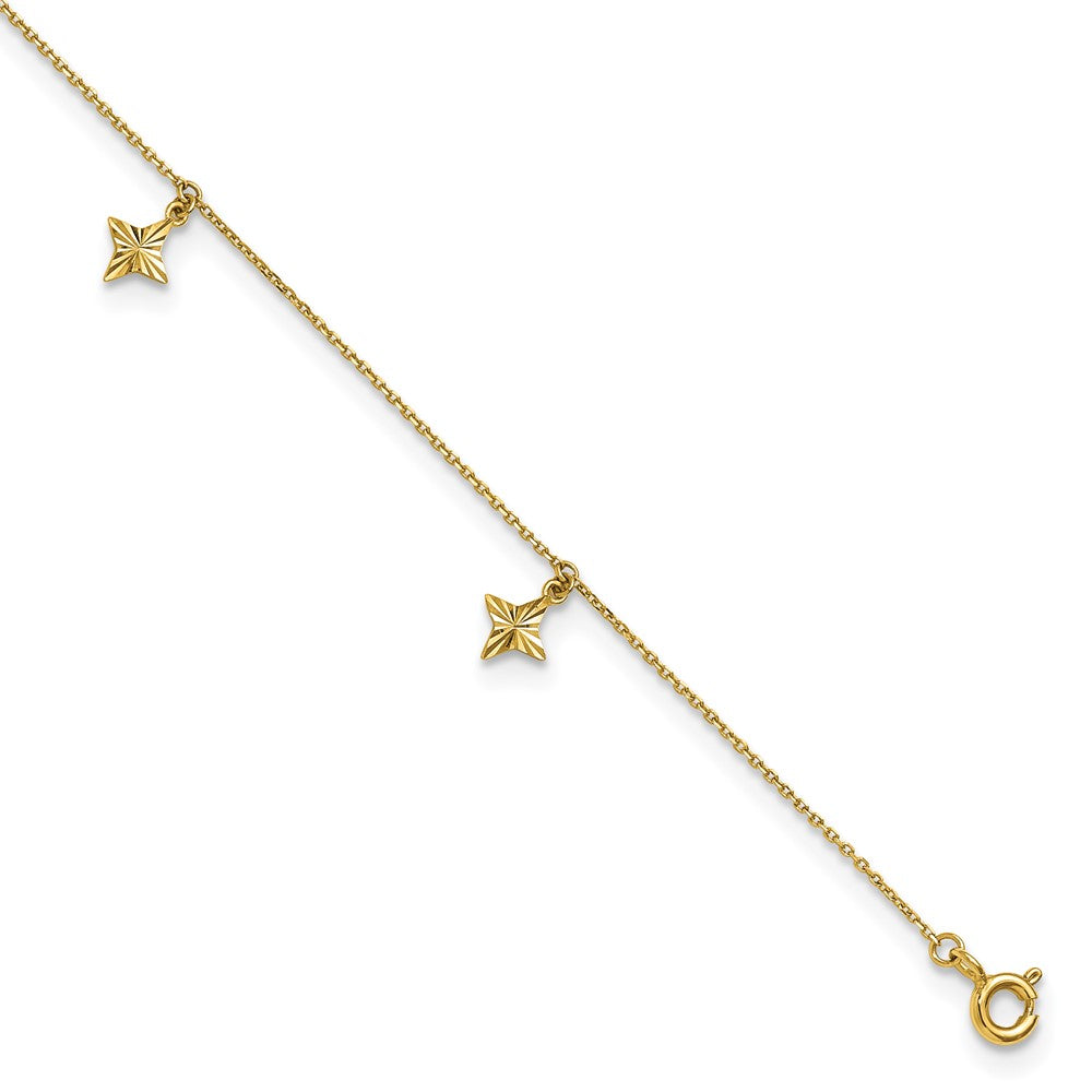 10k Polished Diamond-cut Stars 5-Station 9 inch with 1 inch Extension Anklet