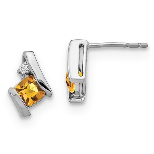 SS Citrine & Diamond Earrings