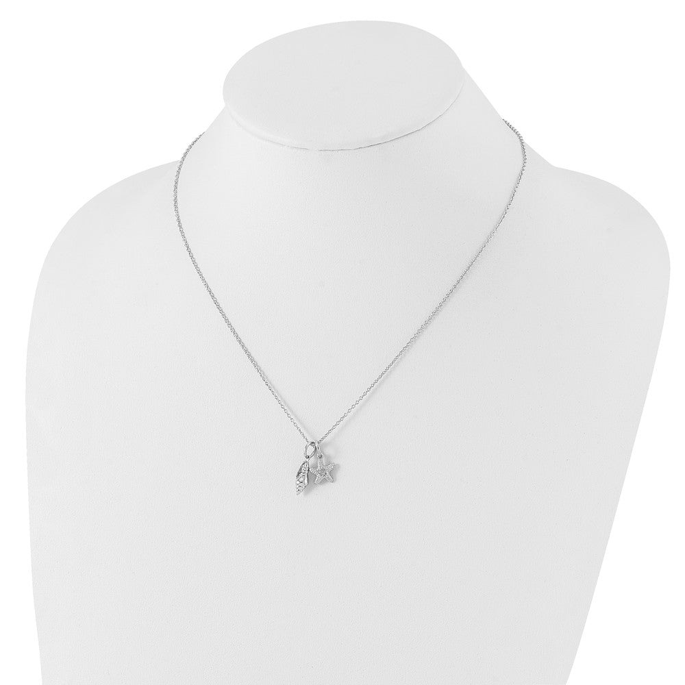 White Ice Sterling Silver Rhodium-plated 18 Inch Diamond Shell and Starfish Necklace with 2 Inch Extender 18 Inches