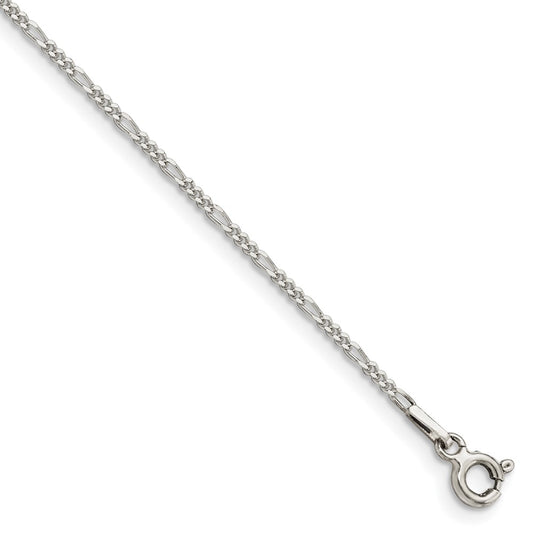 Sterling Silver 1.4mm Figaro Chain Anklet 9 inches