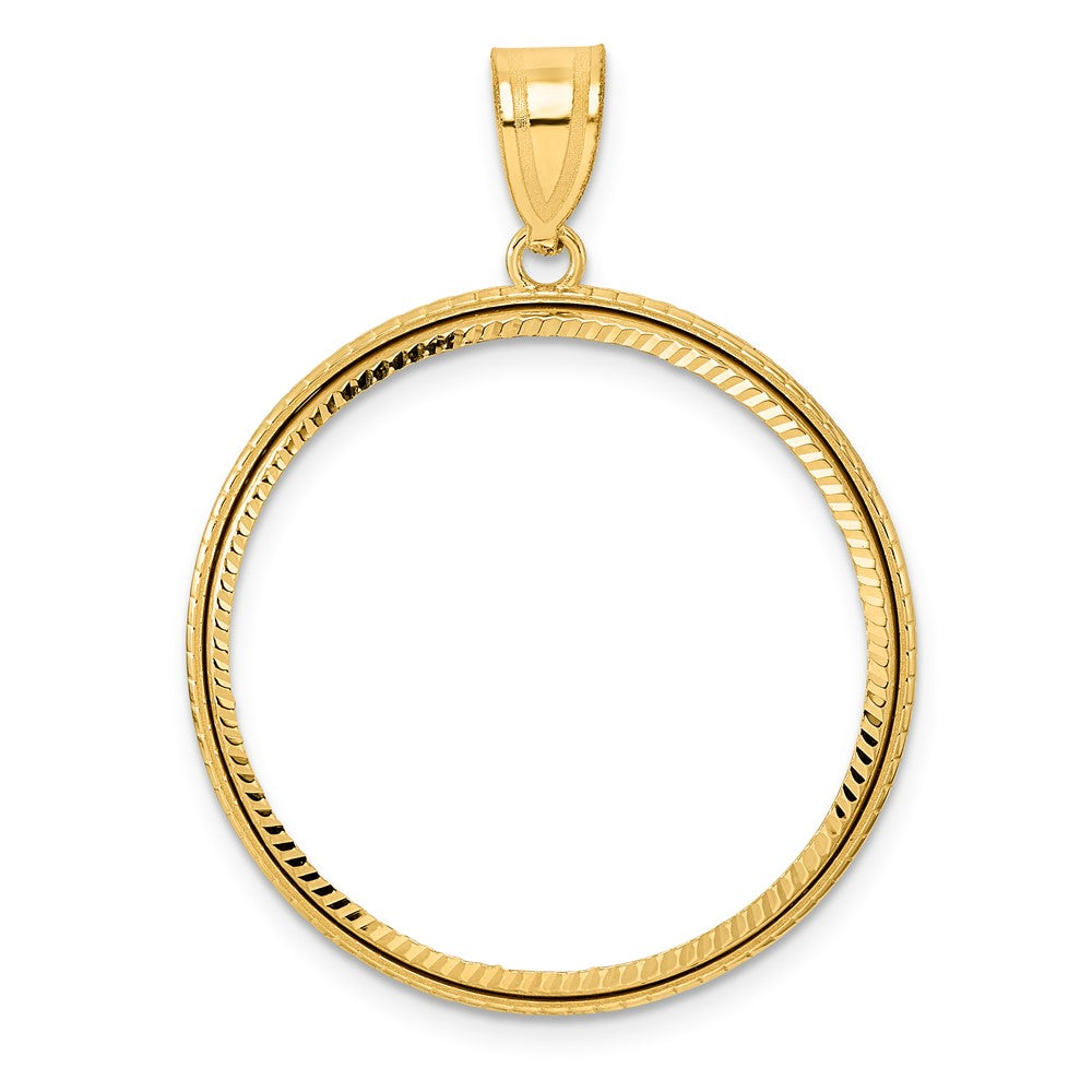 14k Diamond Cut Squares with 27.0mm Prong Coin Bezel Pendant