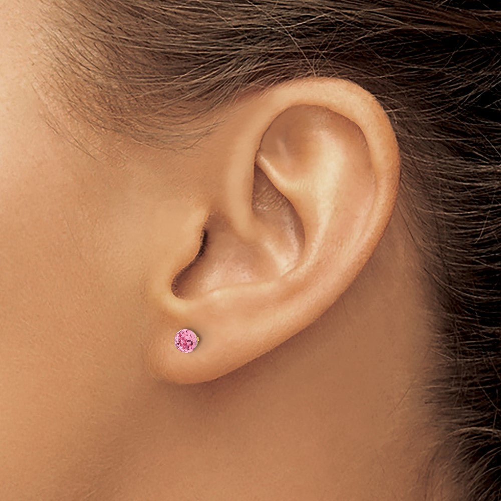 Inverness 14K Gold Polished 4mm Pink Crystal Faceted Ball Piercing Earrings