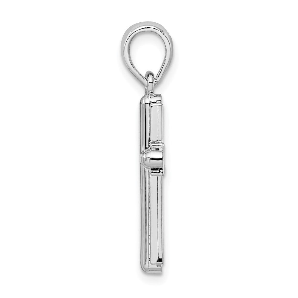 De-Ani Sterling Silver Rhodium-Plated Rounded Cross with Frame Pendant