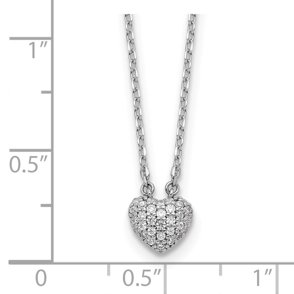 Sterling Shimmer Sterling Silver Rhodium-plated CZ 66 Stone 16 inch with 2 inch extender Pave Heart Necklace 16 Inches