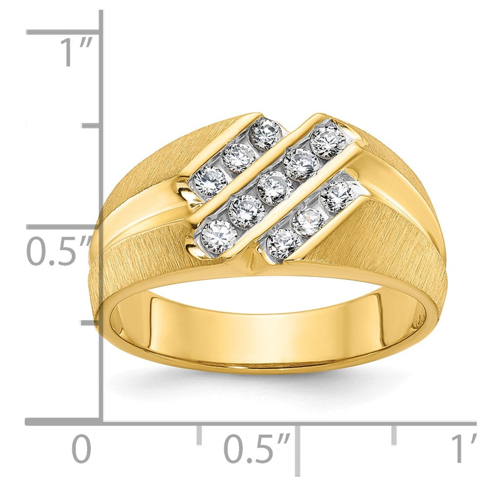 IBGoodman 14k Men's Polished Satin and Grooved 1/2 Carat AA Quality Diamond Ring
