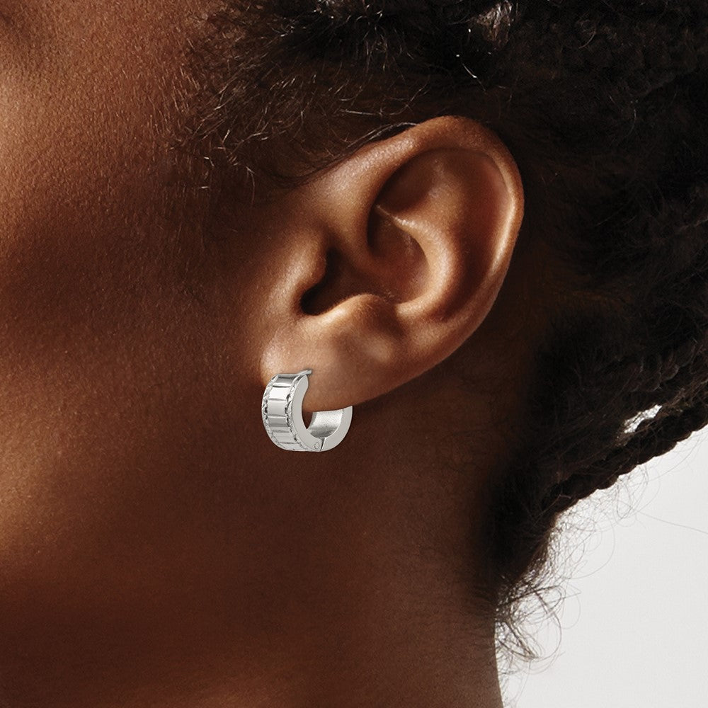 Stainless Steel Polished and Textured 5mm Hinged Hoop Earrings