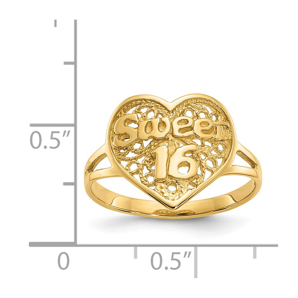 14k Sweet 16 Heart Ring Size 6