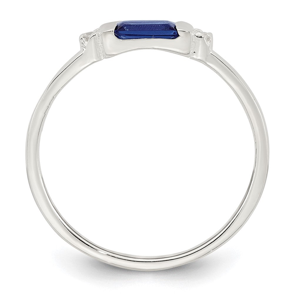 Sterling Silver Polished Blue and White Rectangular CZ Size 8 Ring
