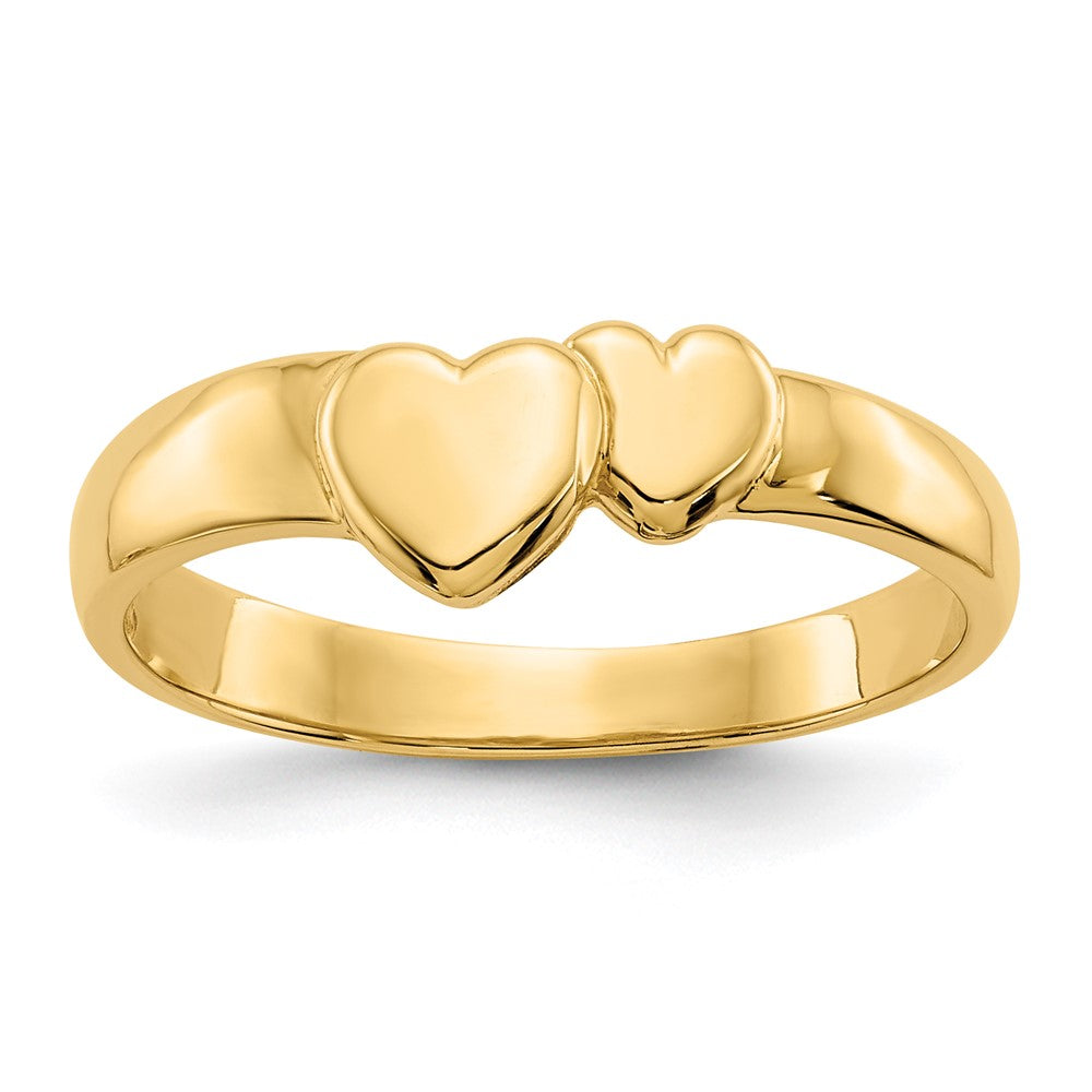 14k Gold Polished Adjoining Hearts Ring Size 6.25