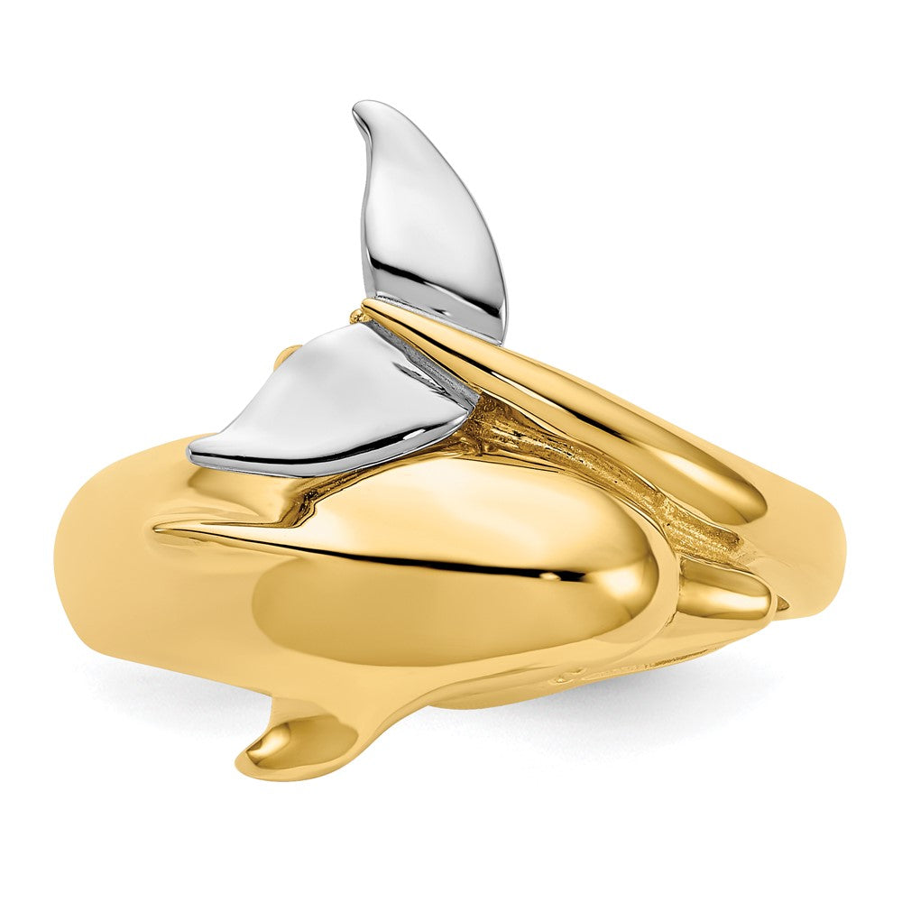 14k Two-tone Polished Dolphin Ring Size 7.5
