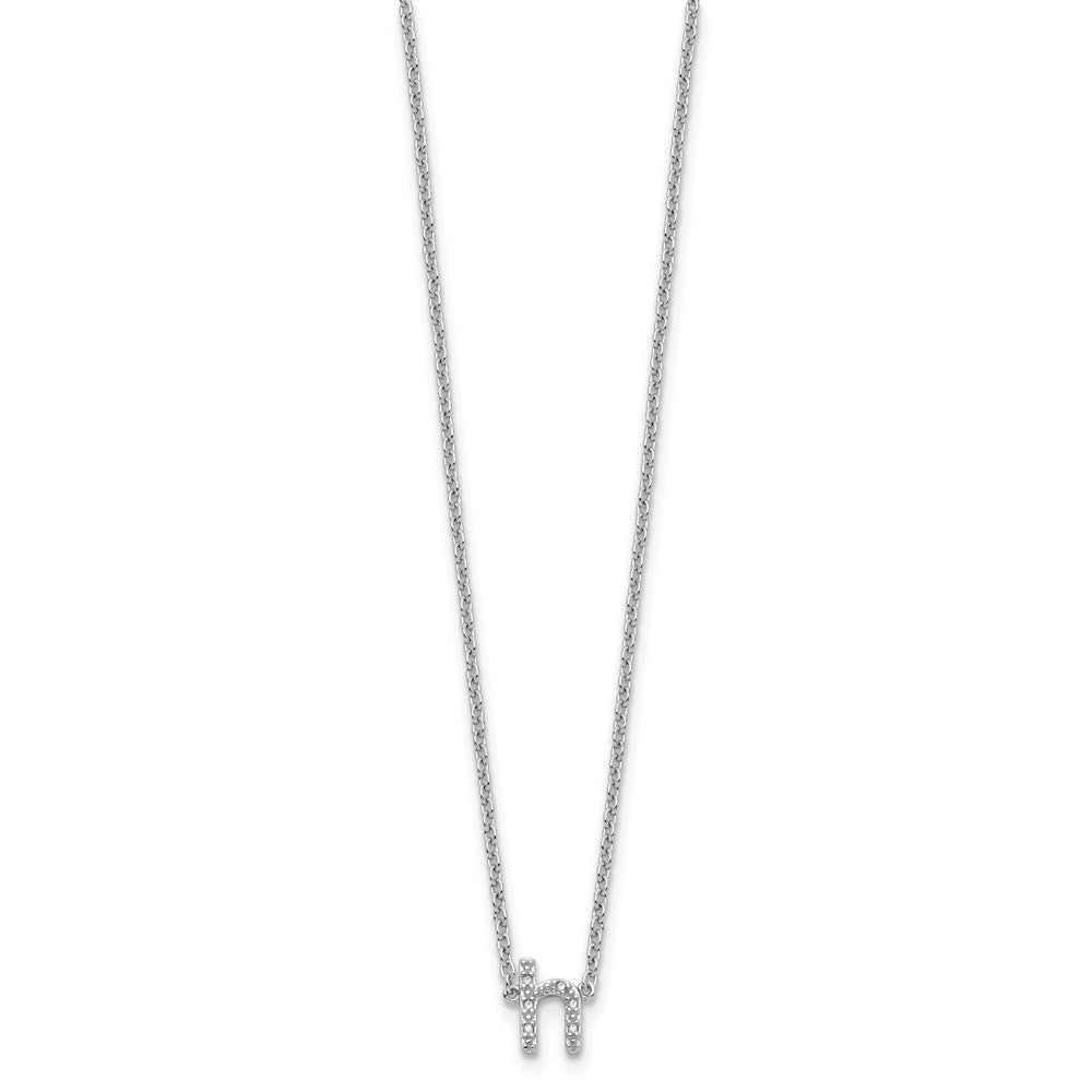 Sterling Silver Polished Diamond Initial h with 16 + 2 in ext Necklace