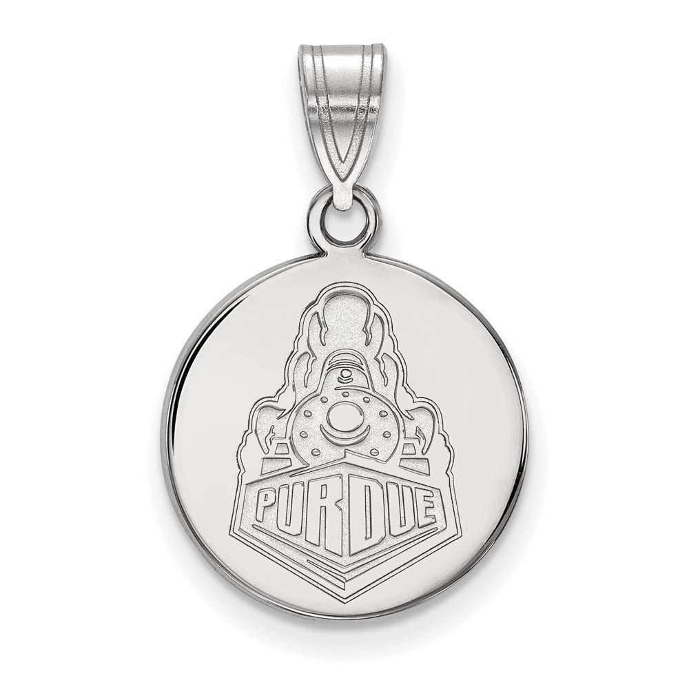 Sterling Silver Rhodium-plated LogoArt Purdue University Boilermakers Train Logo Medium Disc Pendant Q-SS063PU