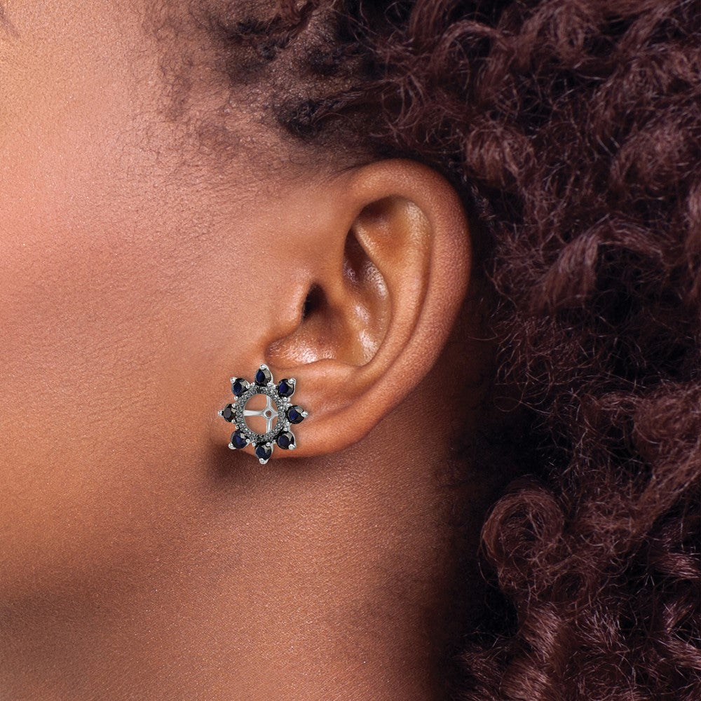 Sterling Silver Rhodium Created Sapphire & Black Sapphire Earring Jacket