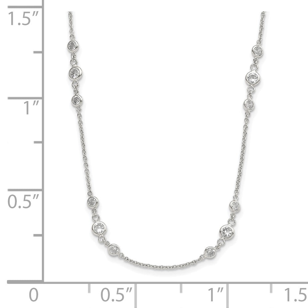 Sterling Silver Rhodium-plated Clear CZ Stations 36 inch Necklace