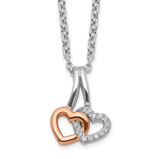 White Ice Sterling Silver Rhodium-plated Rose-tone 18 Inch Diamond Hearts Necklace with 2 Inch Extender 18 Inches