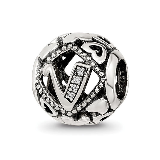 Sterling Silver Reflections CZ Letter V Bead