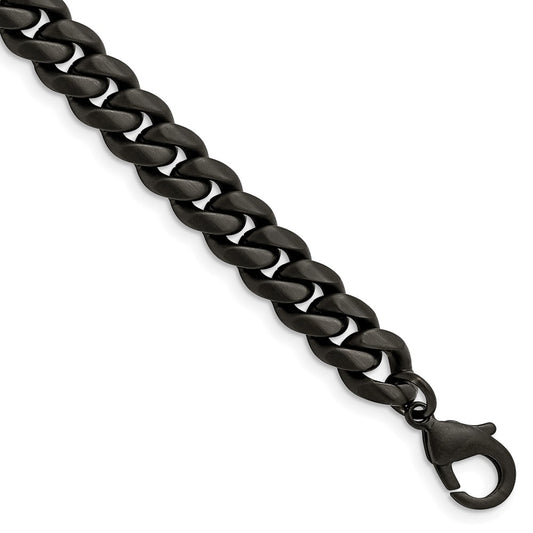 Stainless Steel Brushed Black IP-plated 10mm Curb 8.5in Bracelet 8.5 inches