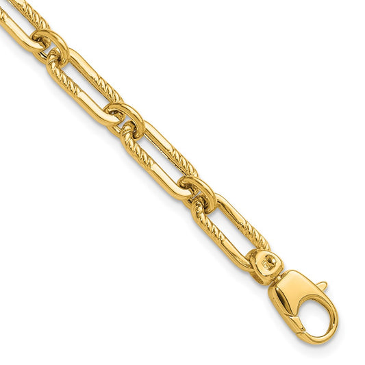 14K Polished Fancy Oval Paperclip Link Bracelet 7  inches