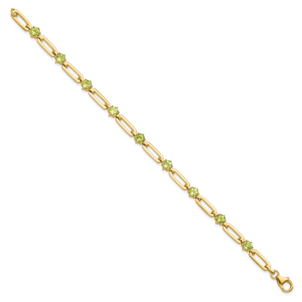 Sterling Silver Gold-tone 5mm 3.6PE Peridot Paperclip Chain Bracelet 7.5 inches