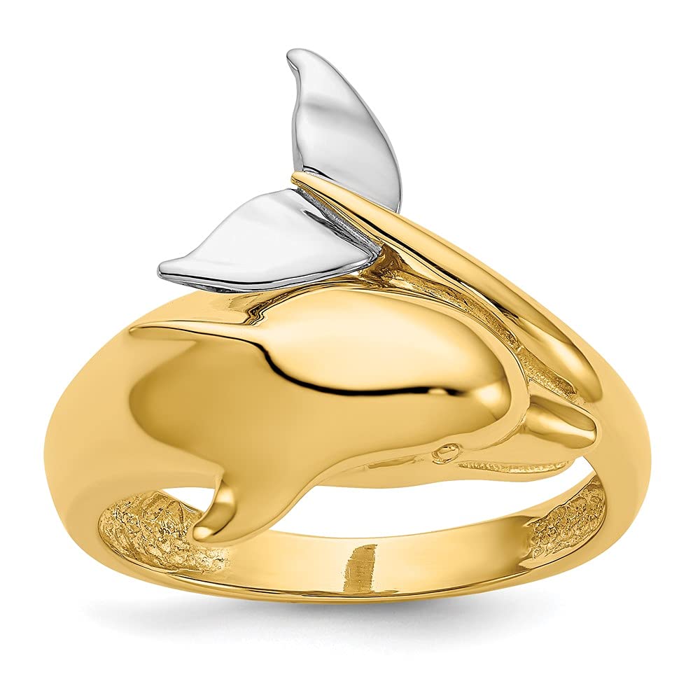 14k Two-tone Polished Dolphin Ring Size 7.5