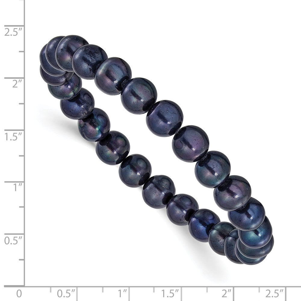 Chisel 8-9mm Black Round Freshwater Cultured Pearl 7 inch Stretch Bracelet 8 inches