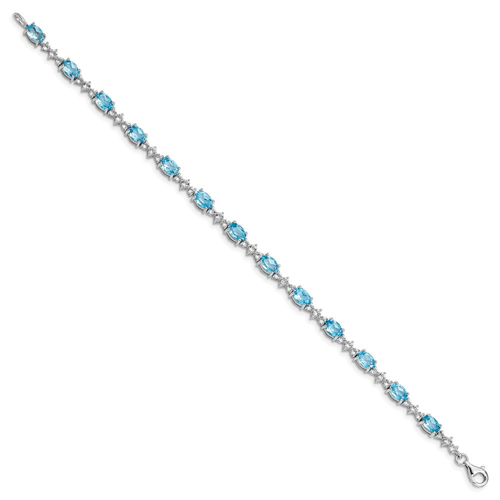 Sterling Silver Rhodium-plated Blue & White Topaz Bracelet 7 inches