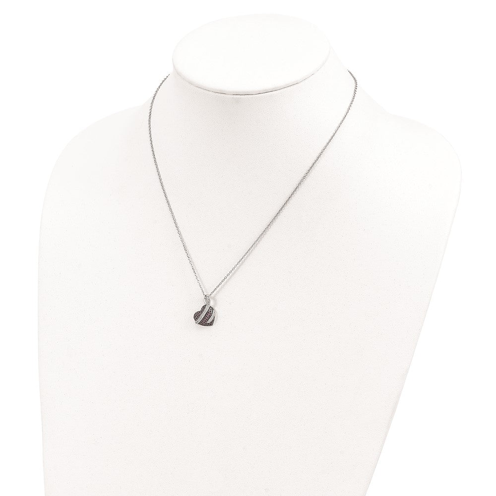 Brilliant Embers Sterling Silver Rhodium-plated 68 Stone 18 inch Micro Pav‚ Pink and White CZ Heart Necklace with 2 Inch Extender 18 Inches