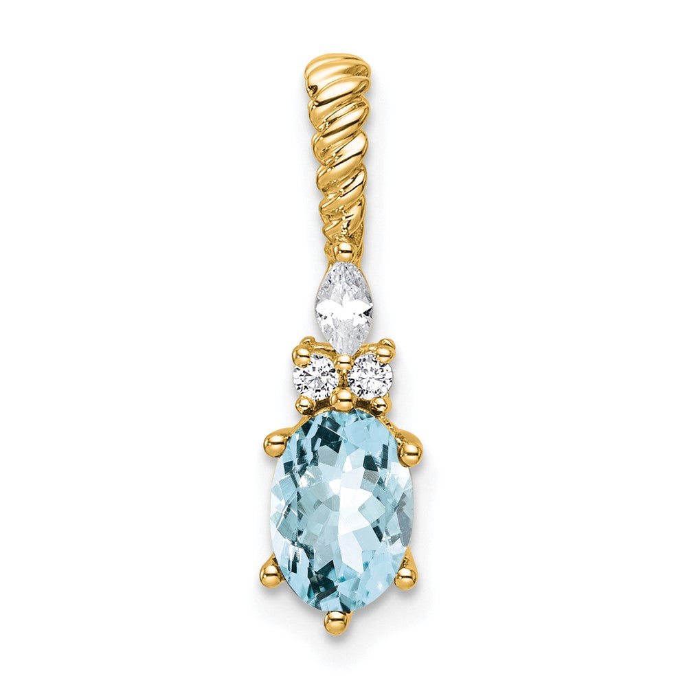 14K Polished Diamond and Aquamarine Twisted Chain Slide