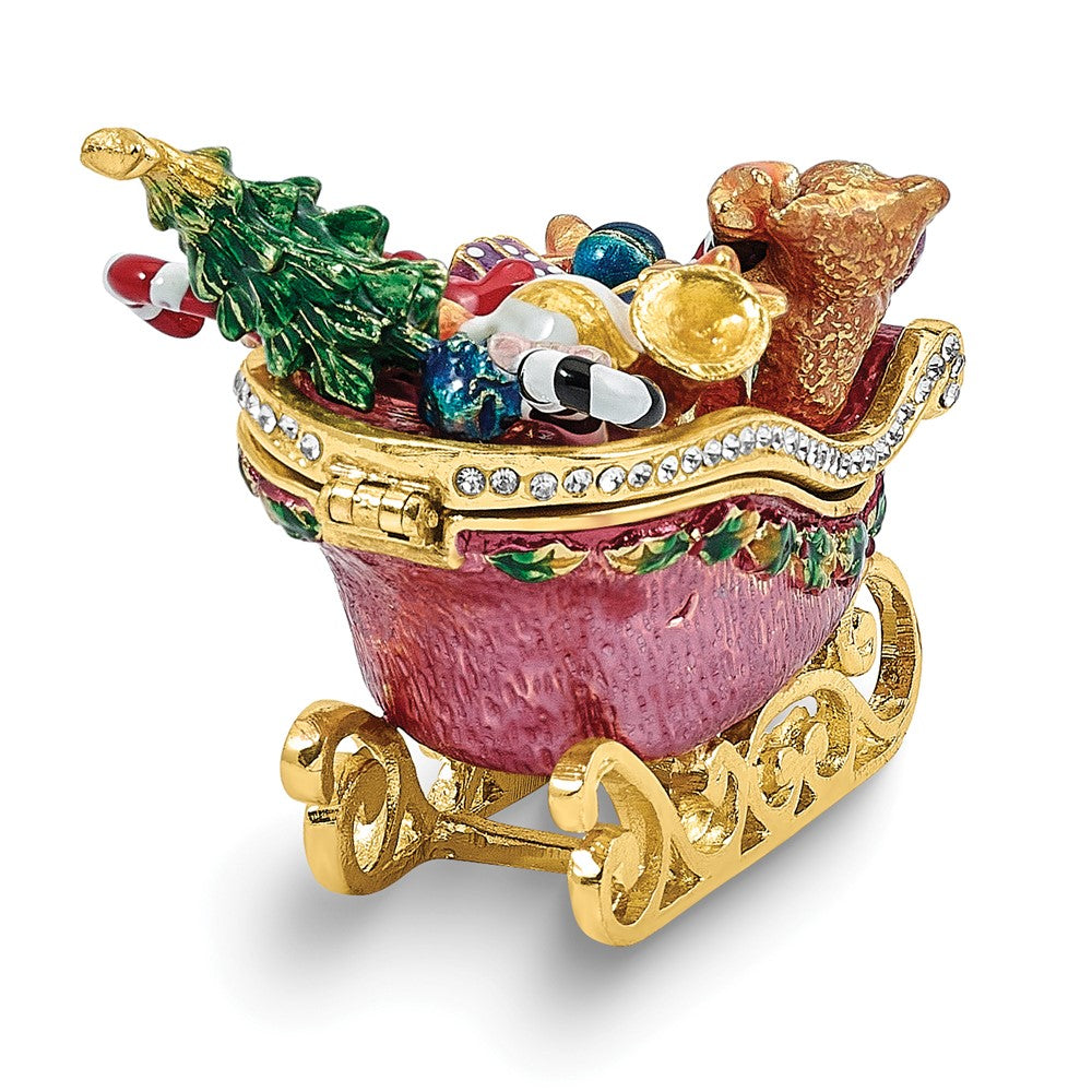Luxury Giftware by Jere Bejeweled NORTH POLE DRIFTER Santa Sleigh with Presents Trinket Box with Matching 18 inch Necklace