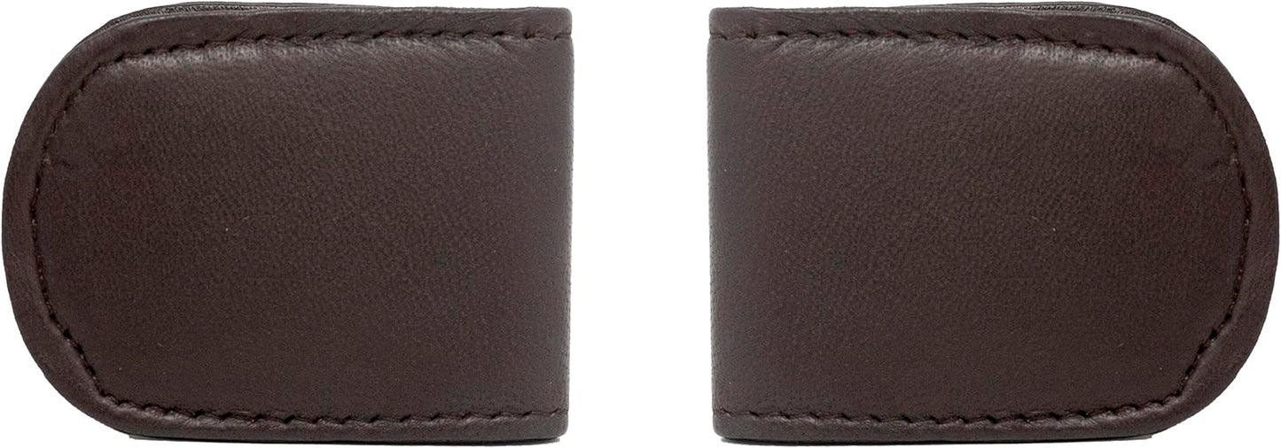 Set of 2 - Made in India Genuine Cowhide Slim Leather Magnetic Money Clip (Brown)