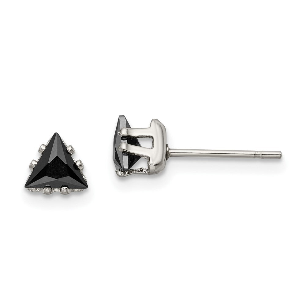 Stainless Steel Polished 5mm Black Triangle CZ Stud Post Earrings