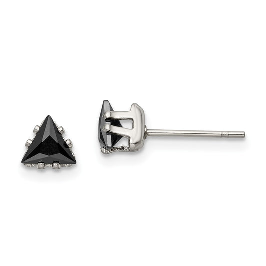 Stainless Steel Polished 5mm Black Triangle CZ Stud Post Earrings