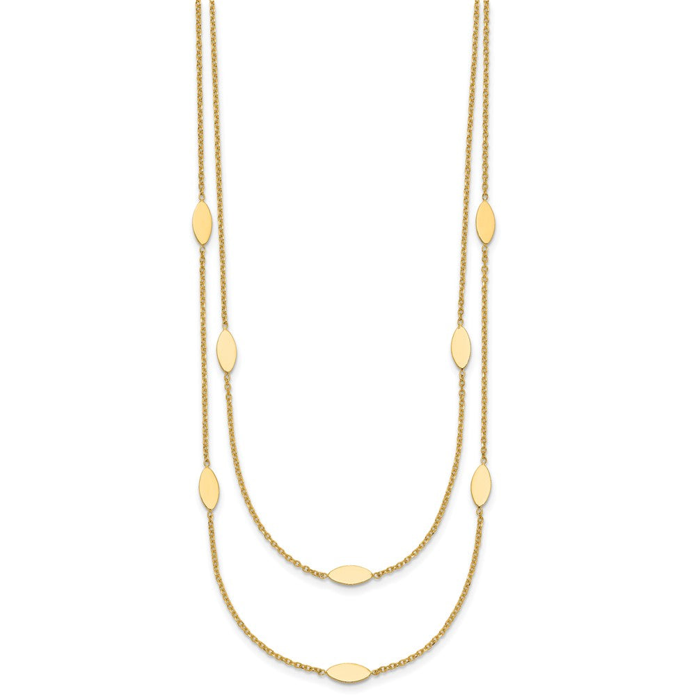 14K Polished Fancy 2-Strand Navette w/ 2in Ext. Necklace