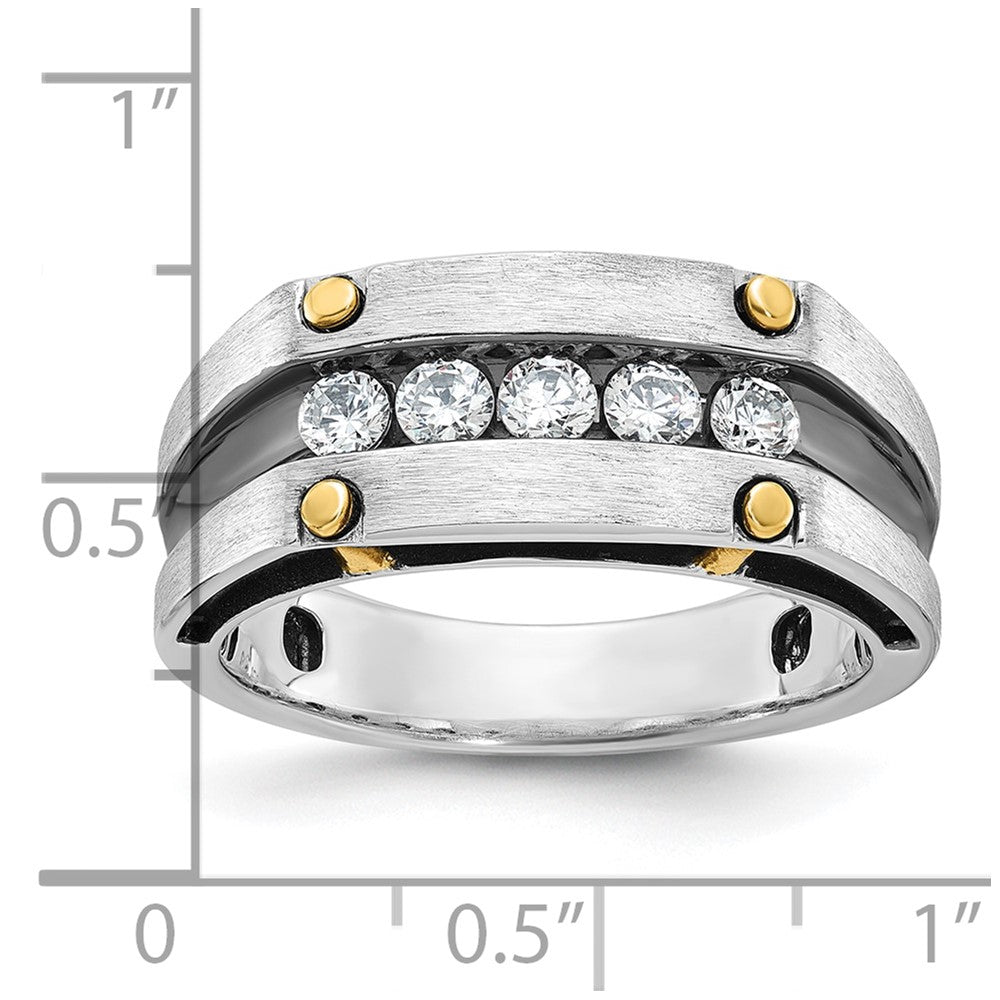 IBGoodman 14k Two-tone Men's Polished Satin and Grooved 5-Stone Ring Mounting