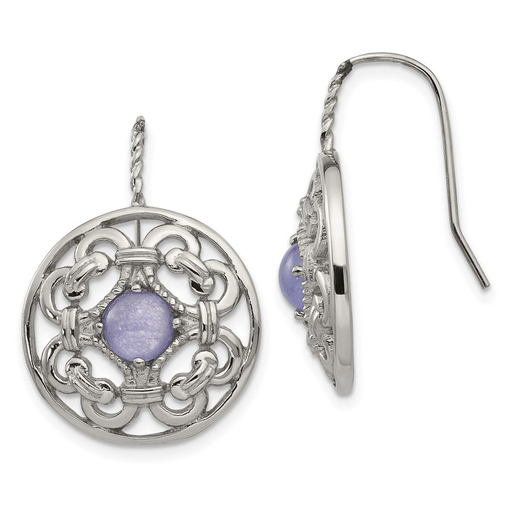 Stainless Steel Polished Synthetic Purple Calcedony Earrings
