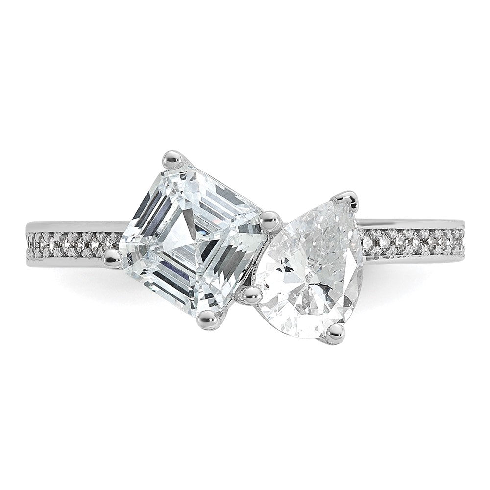 Cheryl M Sterling Silver Rhodium-plated Polished Pear and Square CZ Ring