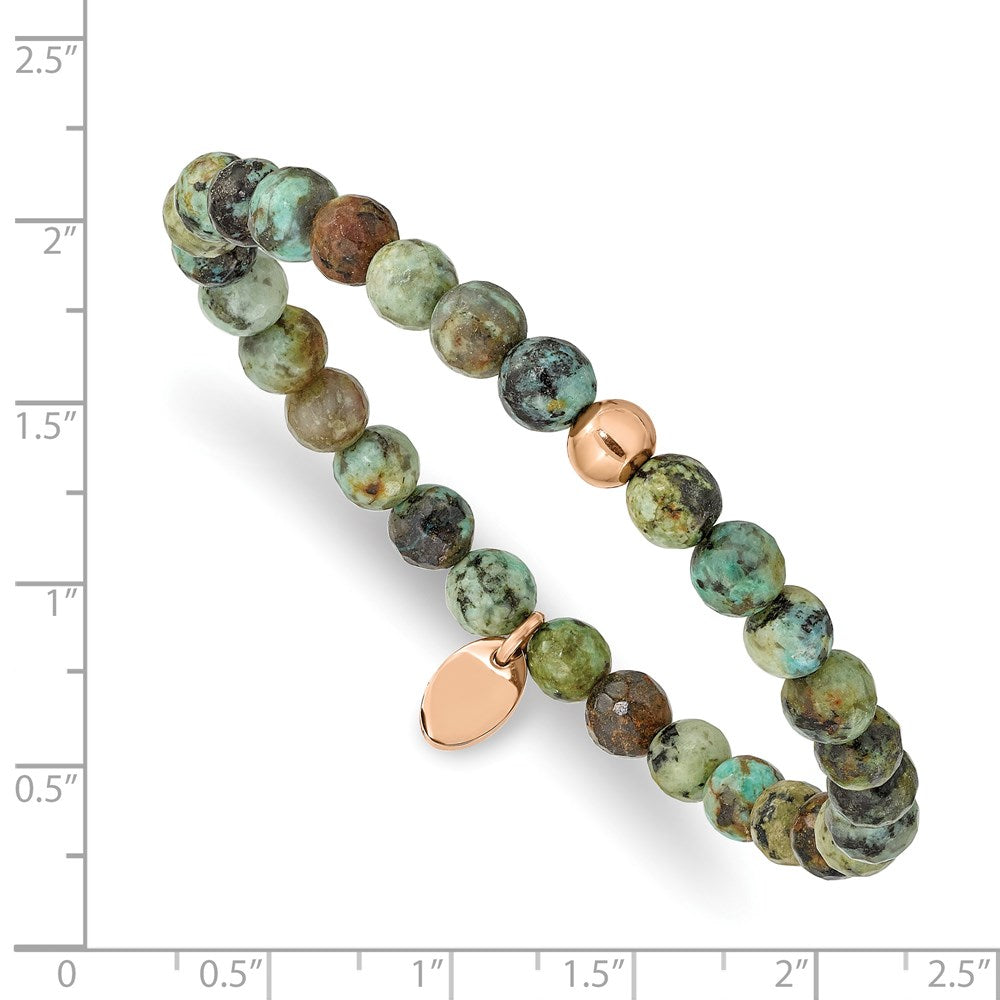 Stainless Steel Polished Rose IP-plated African Turquoise Stretch Bracelet 6.5 inches