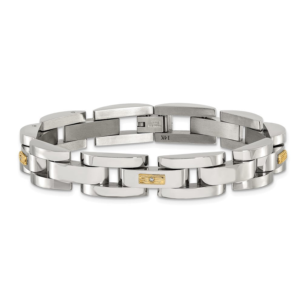 Chisel Stainless Steel Polished with 14K Gold Accent and 1/20ct. Diamond 8.25 inch Link Bracelet 8.25 inches
