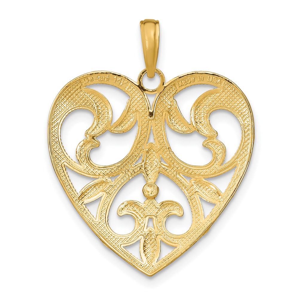 14k w/Rhodium Textured Heart Charm