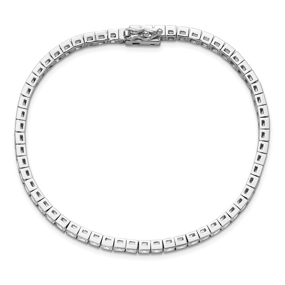 Sterling Shimmer Sterling Silver Rhodium-plated Square 3mm x 3mm CZ 61 Stone 8 inch Bracelet 8 inches