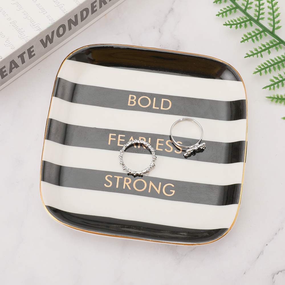 Bold Fearless Strong Ceramic Trinket Plate and Decorative Jewelry Dish