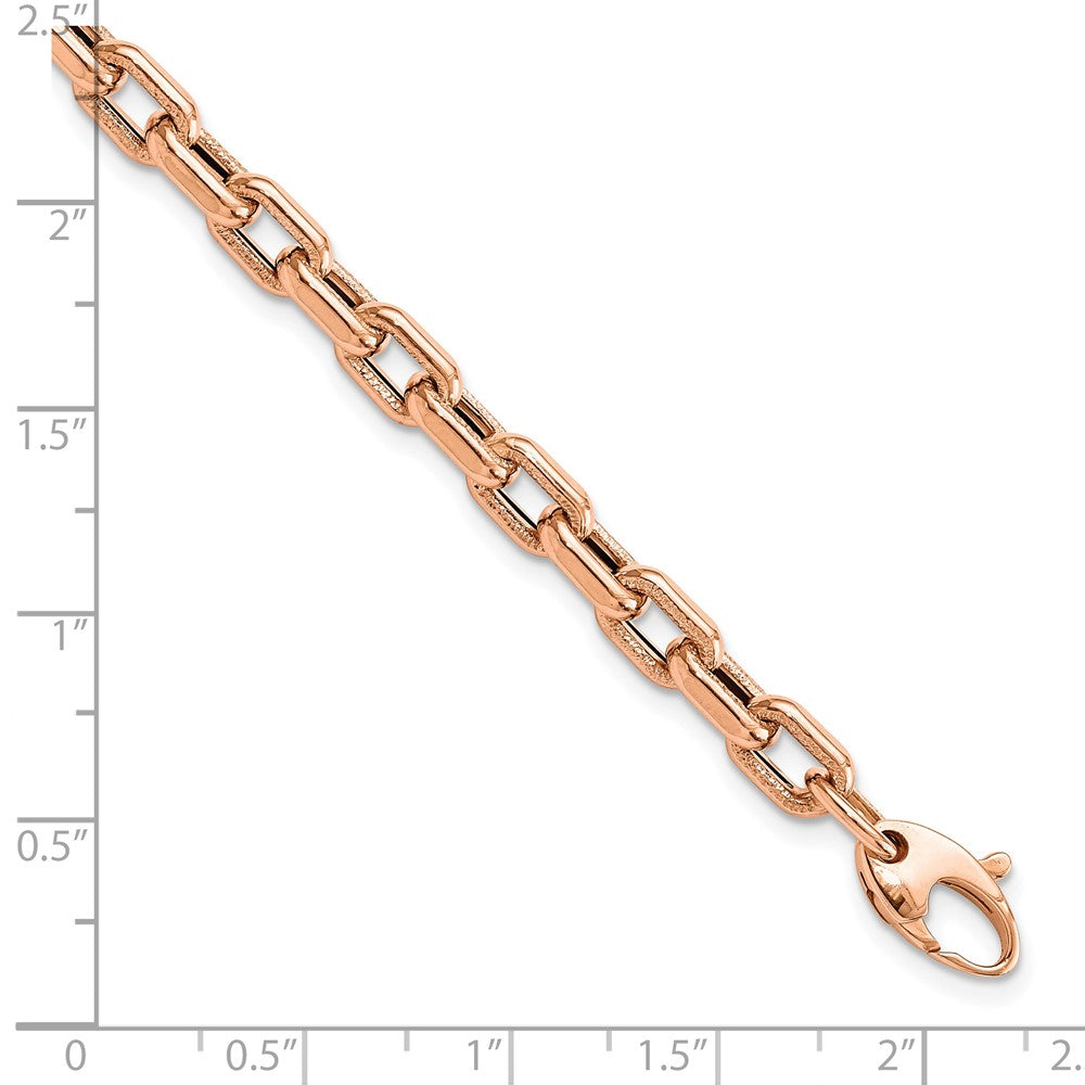 14K Rose Gold Polished and Textured Fancy Link Bracelet 7.5  inches