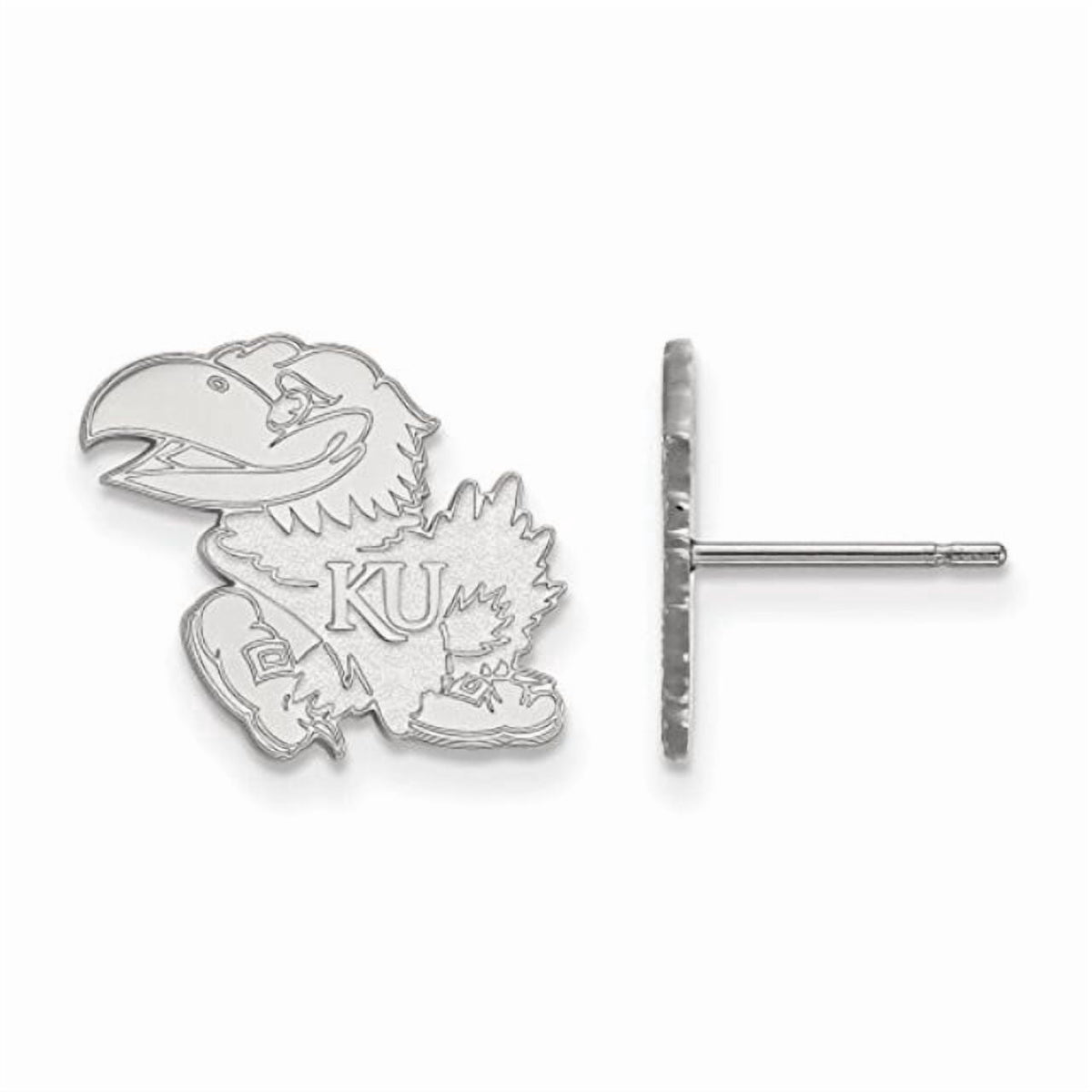 Sterling Silver Rhodium-plated LogoArt University of Kansas Jayhawk Small Post Earrings Q-SS009UKS
