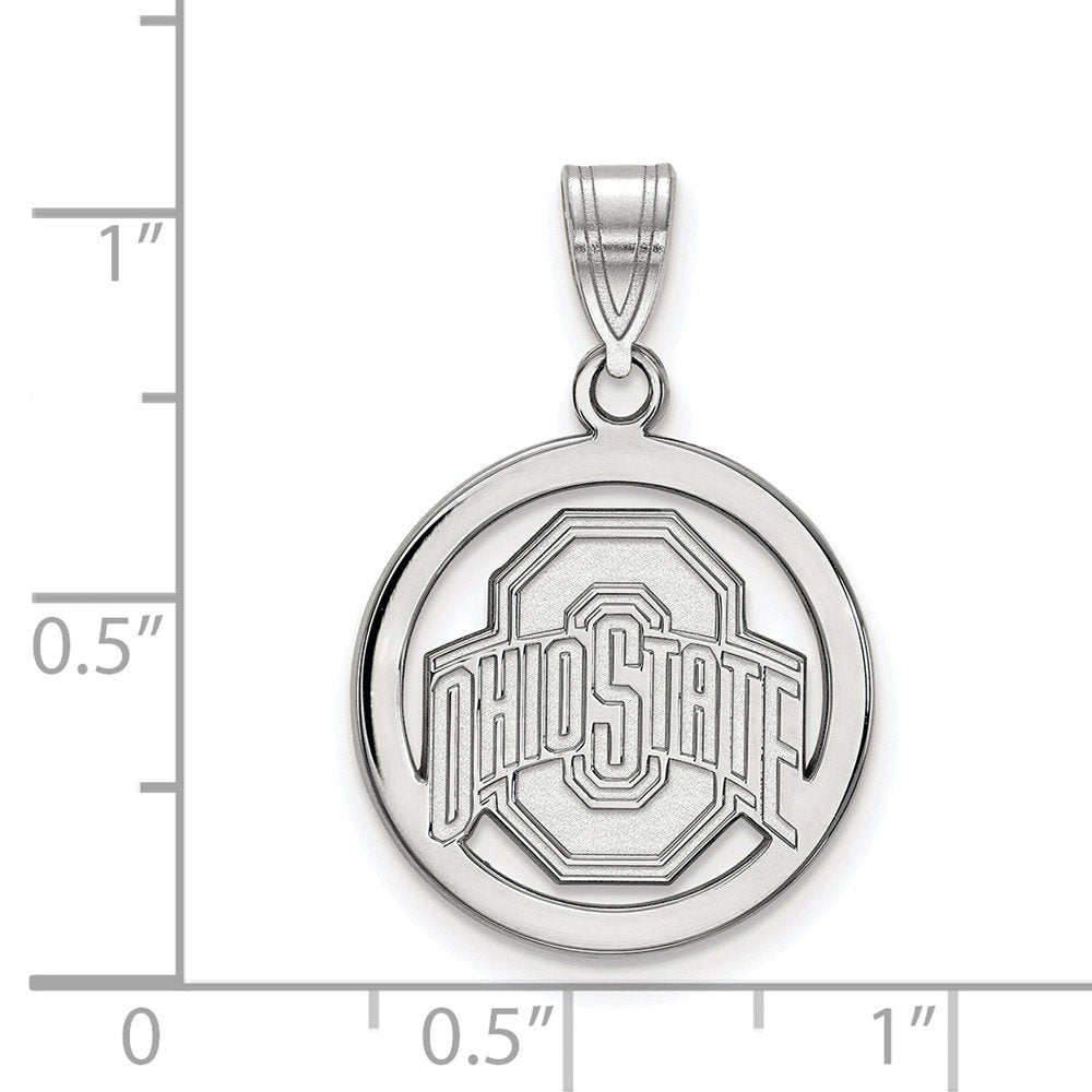 Sterling Silver Rhodium-plated LogoArt The Ohio State University Med Circle Pendant Q-SS034OSU