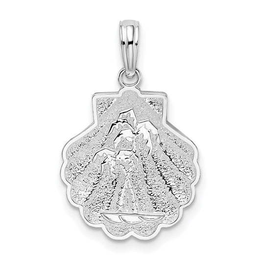 De-Ani Sterling Silver Rhodium-Plated Polished and Textured Shell / Palm Trees Pendant