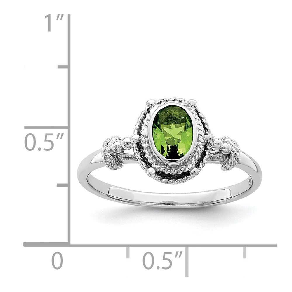 Sterling Silver Rhodium-plated with Green Oval CZ Stone Ring